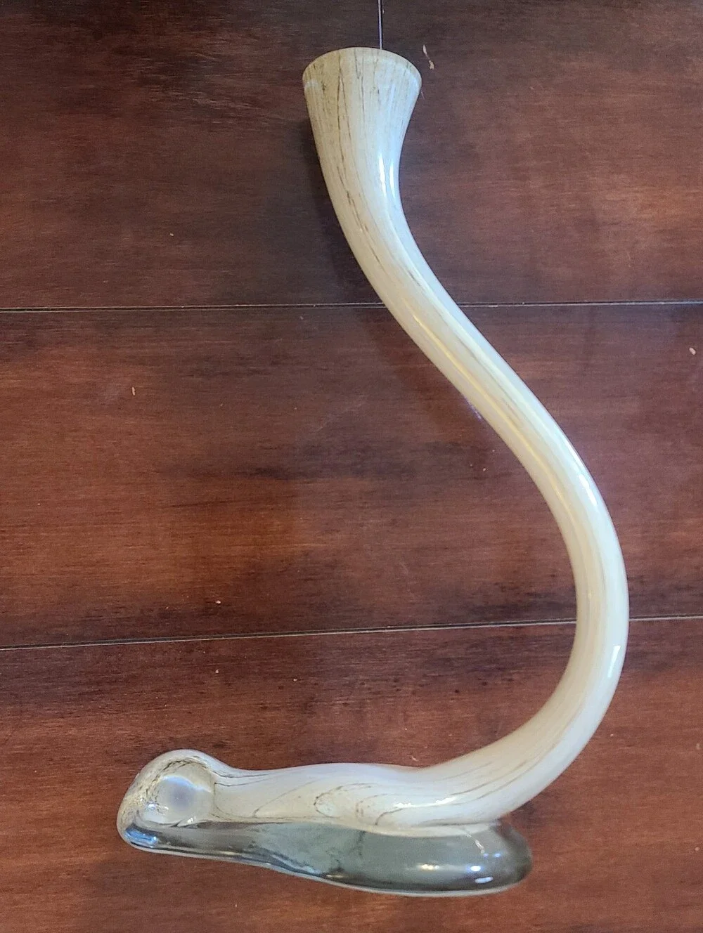 Mid Century Modern Art Glass Horn Vase Faux Bone Cornucopia Heavy 12